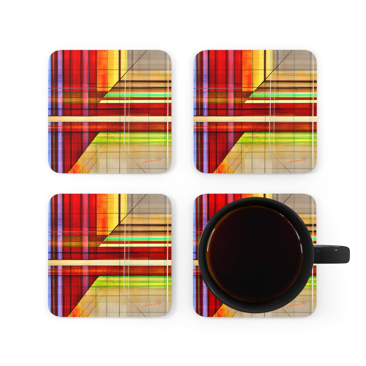 Evelyn Broadmore - Friction Force, Abstractly - Corkwood Coaster Set of 4