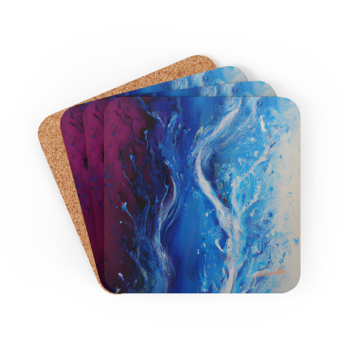 Cerulean Acidum - Chemistry, Abstractly - Corkwood Coaster Set of 4