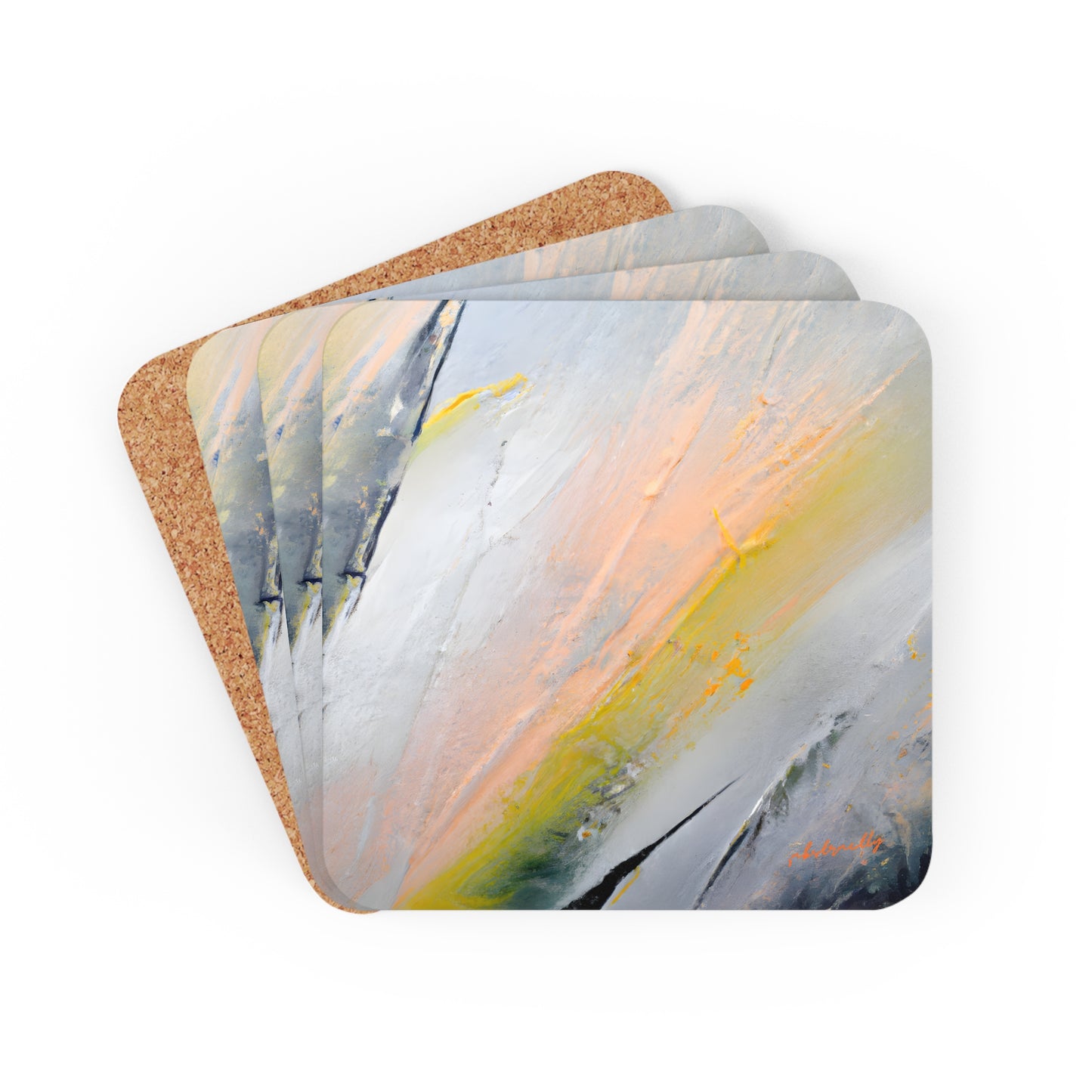 Astroflite Crystal - Aluminum, Abstractly - Corkwood Coaster Set of 4