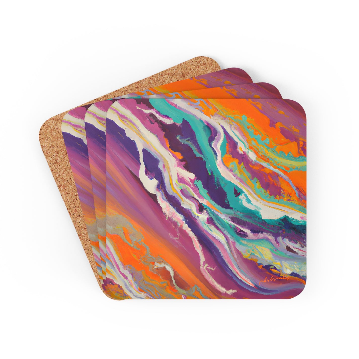 Gustavine Crystalidian - Chemistry, Abstractly - Corkwood Coaster Set of 4