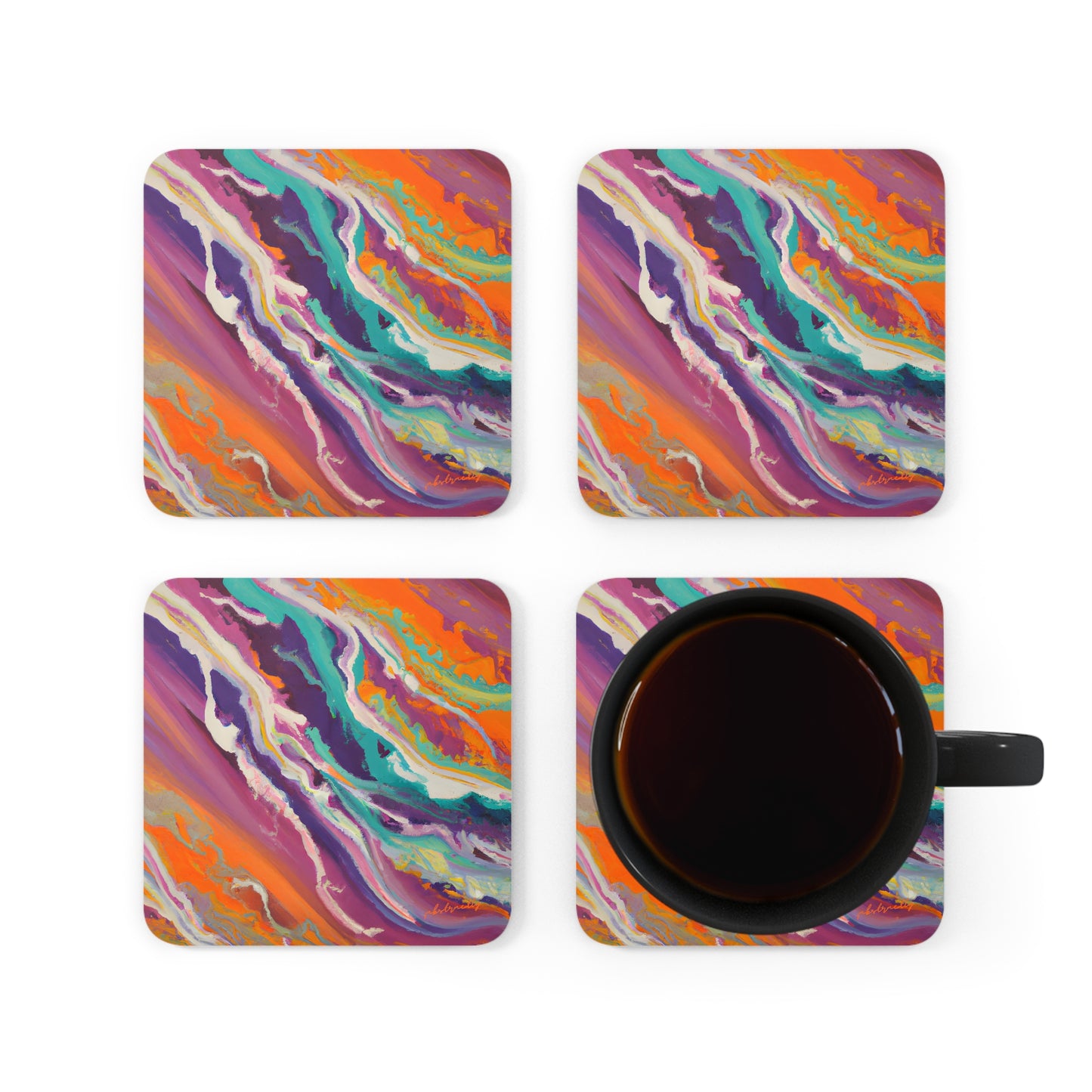 Gustavine Crystalidian - Chemistry, Abstractly - Corkwood Coaster Set of 4