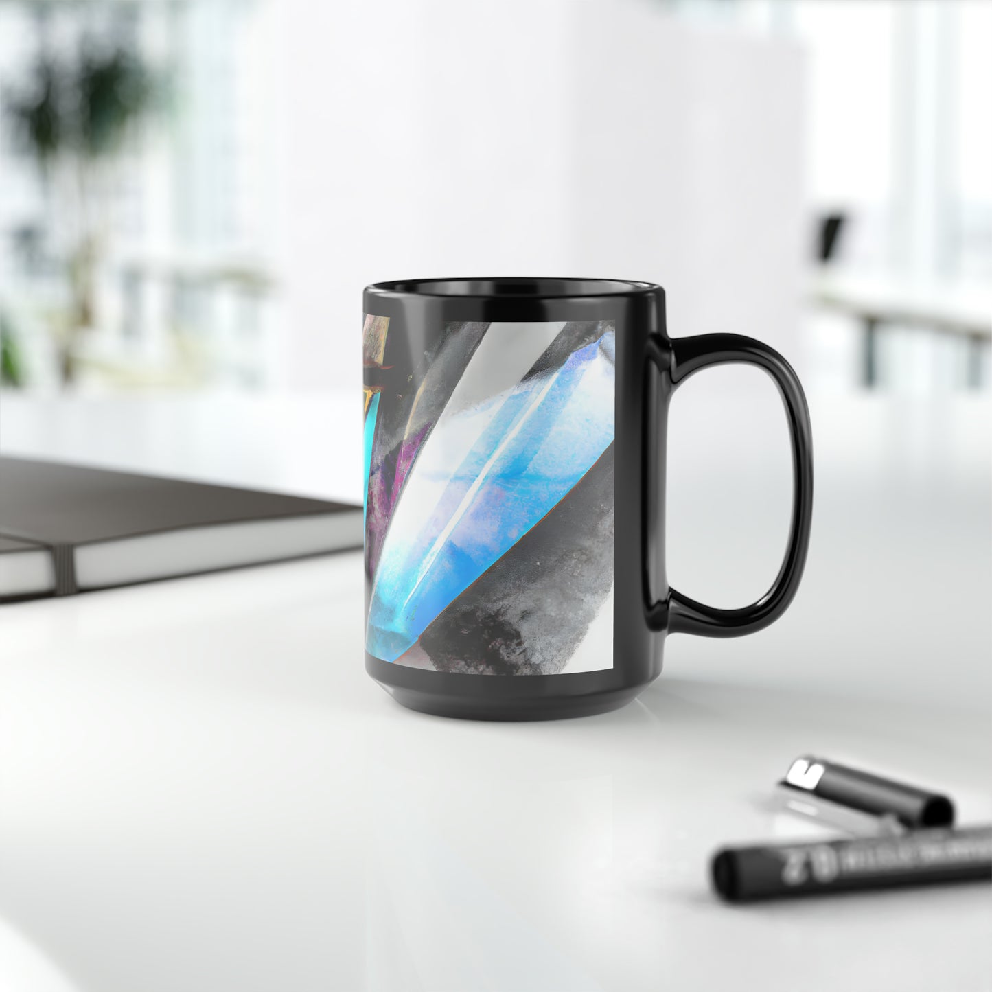 Silvia Pennington - Applied Force, Abstractly - Black Ceramic Mug 15oz