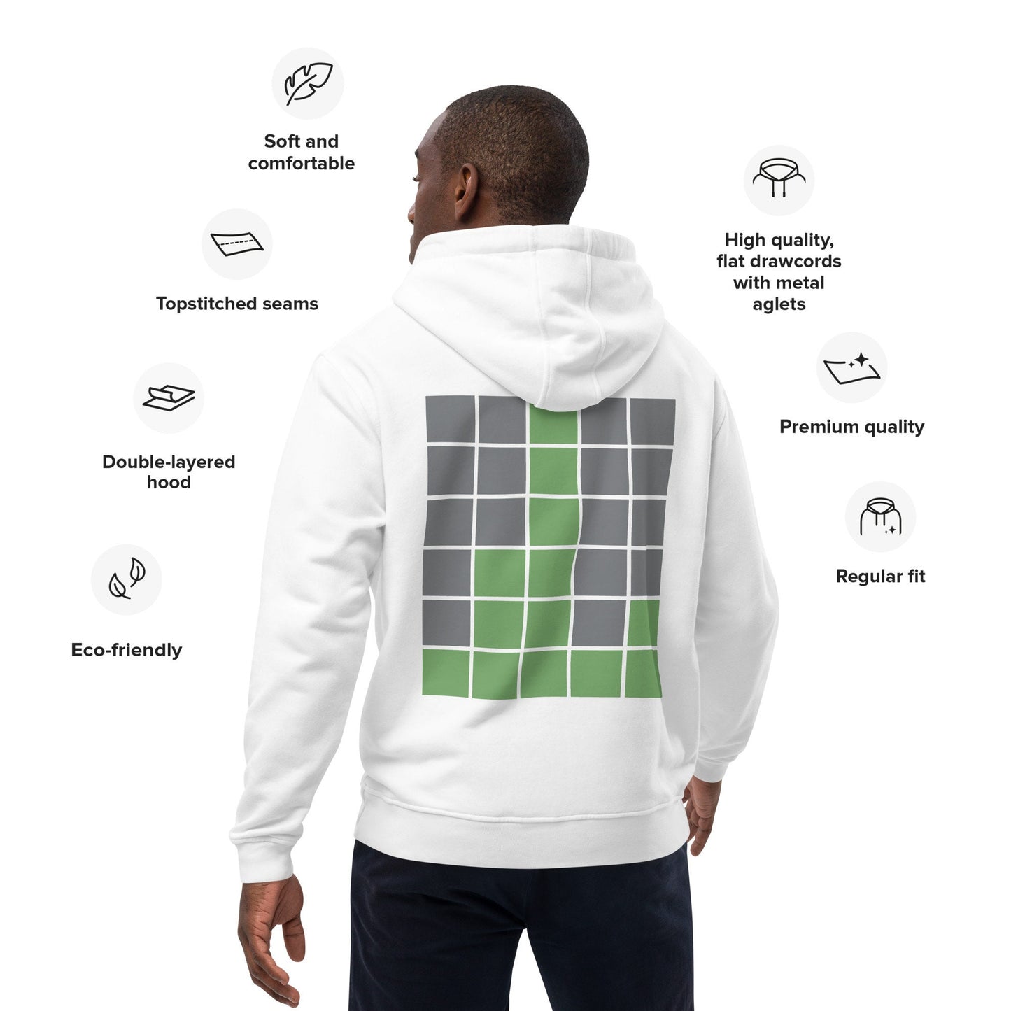 Wordle Birdle Eco Hoodie - Light Mode, Humorous Wordle Nerdle Design, Cheeky 'Flipping the Bird', Organic Cotton, Recycled Polyester, Geek