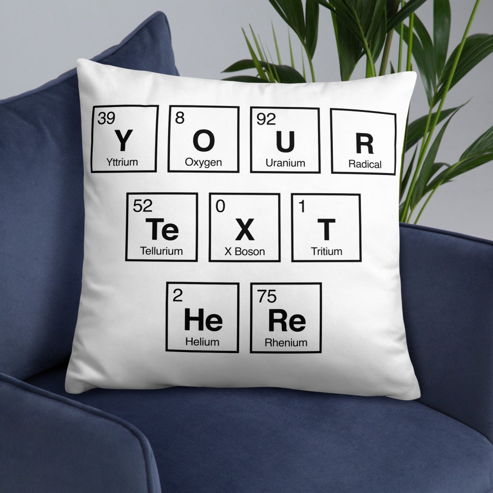 Spell with Elements Throw Pillow, 2 Sizes, Spellements Customizable, Science Geek, Chemistry, Unique Gift for Nerds, Favorite Element Pillow